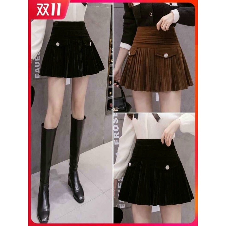Chân váy xòe xếp ly nhung - Hàng Quảng Châu