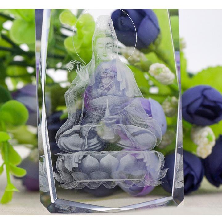 Quả cầu thủy tinh Tượng phật bà QUAN ÂM NGỒI ĐÀI SEN Pha Lê chạm khắc 3D