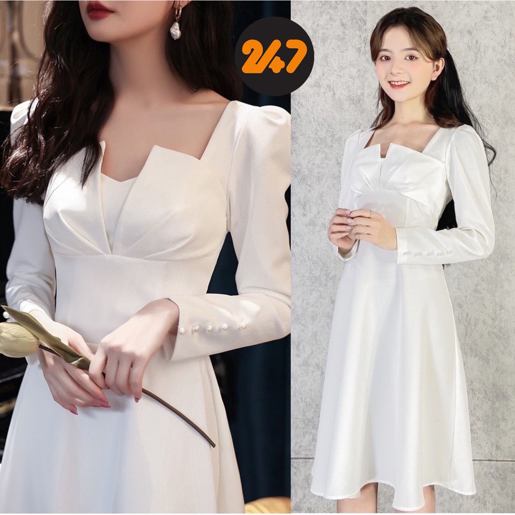 [Mã SKAMSALEP6 giảm 10% tối đa 100K đơn 150K] Đầm trắng dự tiệc, chụp kỷ yếu video thật | BigBuy360 - bigbuy360.vn