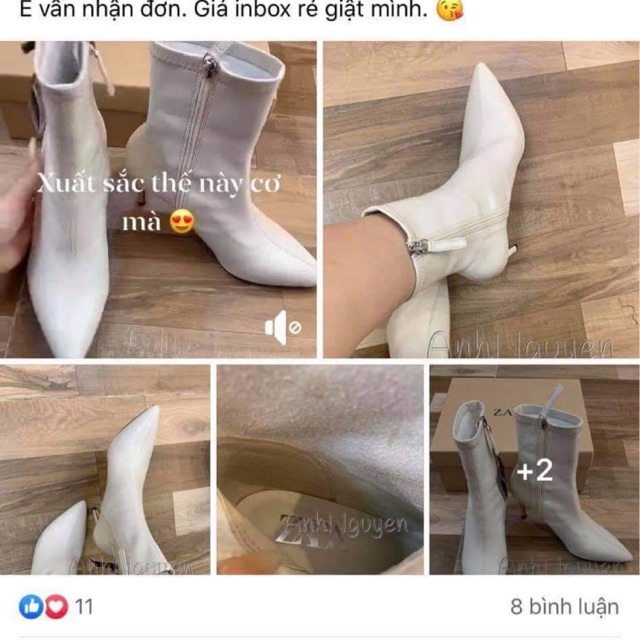 Bốt zr trắng gót nhọn