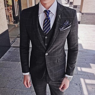 Bộ vest kẻ caro đen 1 khuy, suit cao cấp, form chuẩn xịn đẹp,quần có đai thiết kế chỉnh vòng bụng rộng chật linh hoạt