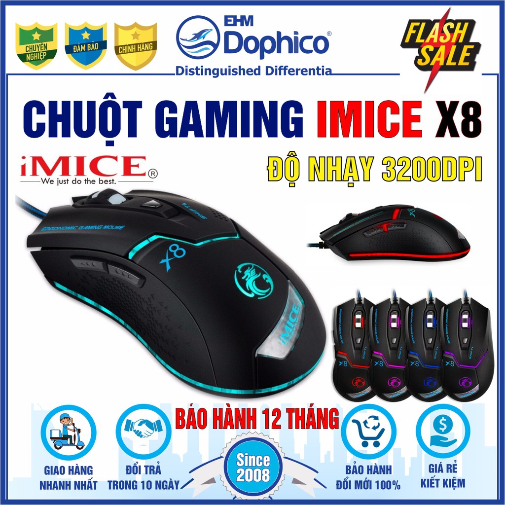 Chuột Gaming Imice X8 – Chính hãng – Led đổi màu – Độ nhạy 3200 DPI – Bảo hành 12 tháng