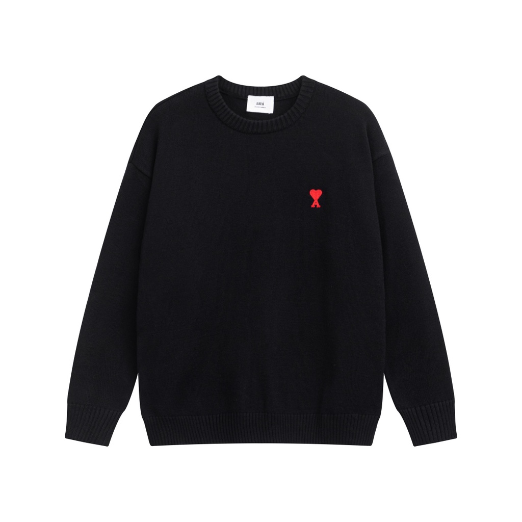 ❤❀  ❤ Áo Sweater Unisex Cổ Tròn Dài Tay Thêu Hình Trái Tim Thời Trang