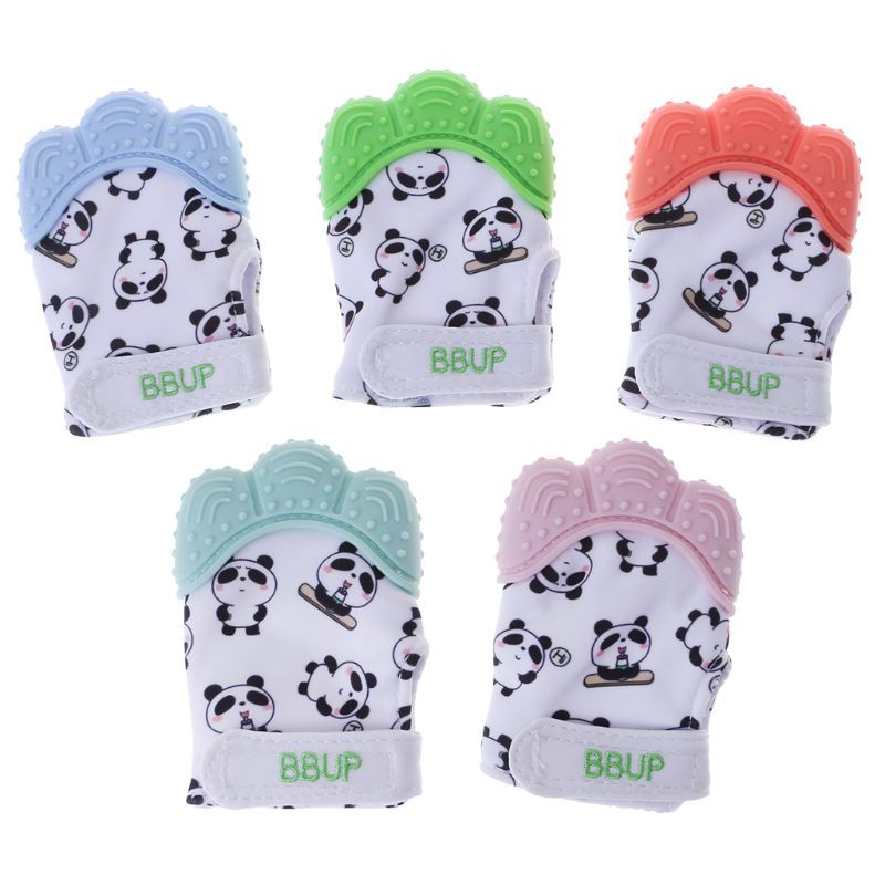 Baby Teether Gloves Panda Cute Cartoon Convex Silicone BPA Free Chew Oral Care