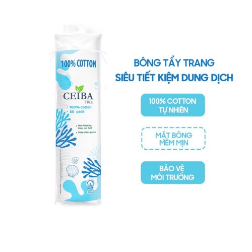 Bông Tẩy Trang Siêu Tiết Kiệm Dung Dịch Ceiba Cotton 80 Miếng