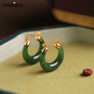Nhà Thiết Kế Nguyên Bản Tự Nhiên Hetian Jasper Hoop Bông Tai Nữ Chất Lượng Cao Tươi Cổ Rhyme Món Quà Trang Sức