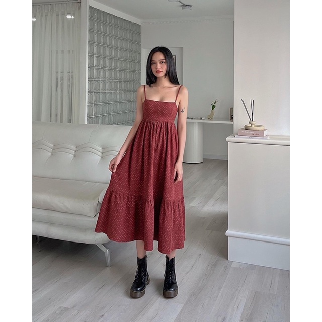 Meliora dress - Đầm dây muslin hoa đỏ - Somalyng.studio