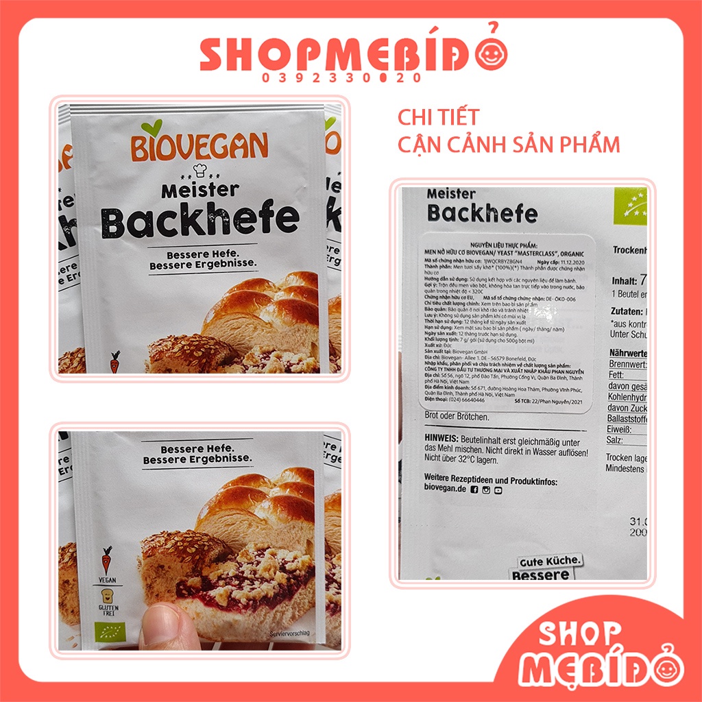 Men Nở Hữu Cơ BackHefe BioVegan 7g Đức Làm Bánh Mì Bánh Bao Cho Bé Ăn Dặm Shop Mẹ Bí Đỏ TP93