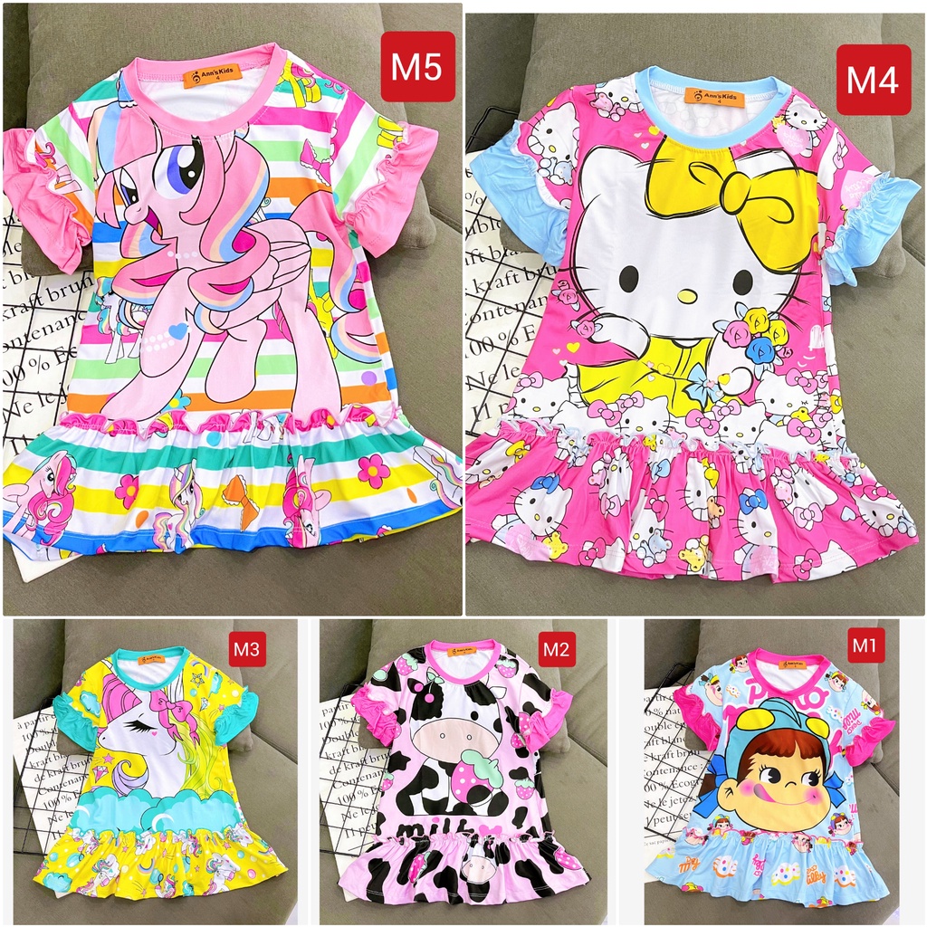 GBV24 (20KG-40KG) VÁY THUN BÉ GÁI SIZE ĐẠI THUN LẠNH 3D MỀM MÁT HÌNH NGỰA PONY HELLOKITY BÒ SỮA - THỜI TRANG TRẺ EM