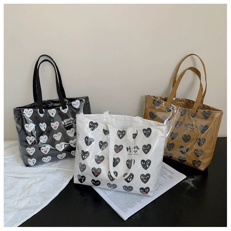 Túi tote túi vải canvas CHEERS đeo vai bóng kính chống nước phong cách Hàn quốc 2 màu đen trắng-Haka store