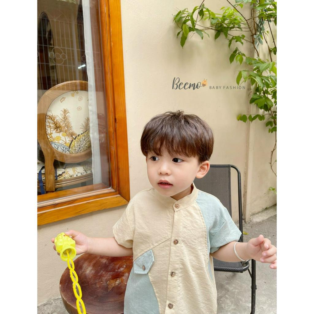 Set sơ mi phối tay thân chéo cá tính cho bé trai(9-23kg)