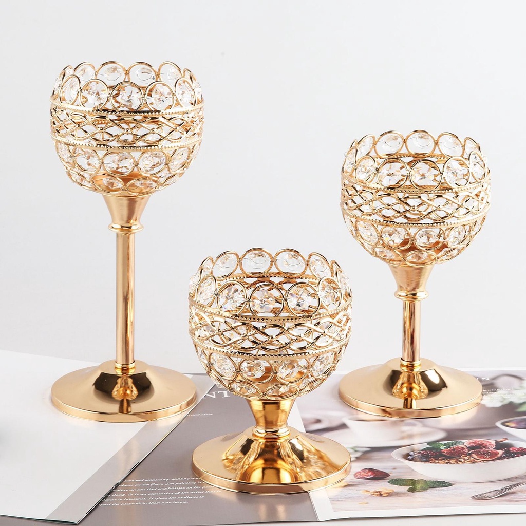 Giá Đỡ Đèn Cầy Bằng Sắt Màu Vàng Pha Lê Sang Trọng Trang Trí Nhà Thờ / Văn Phòng Yoyoyo01