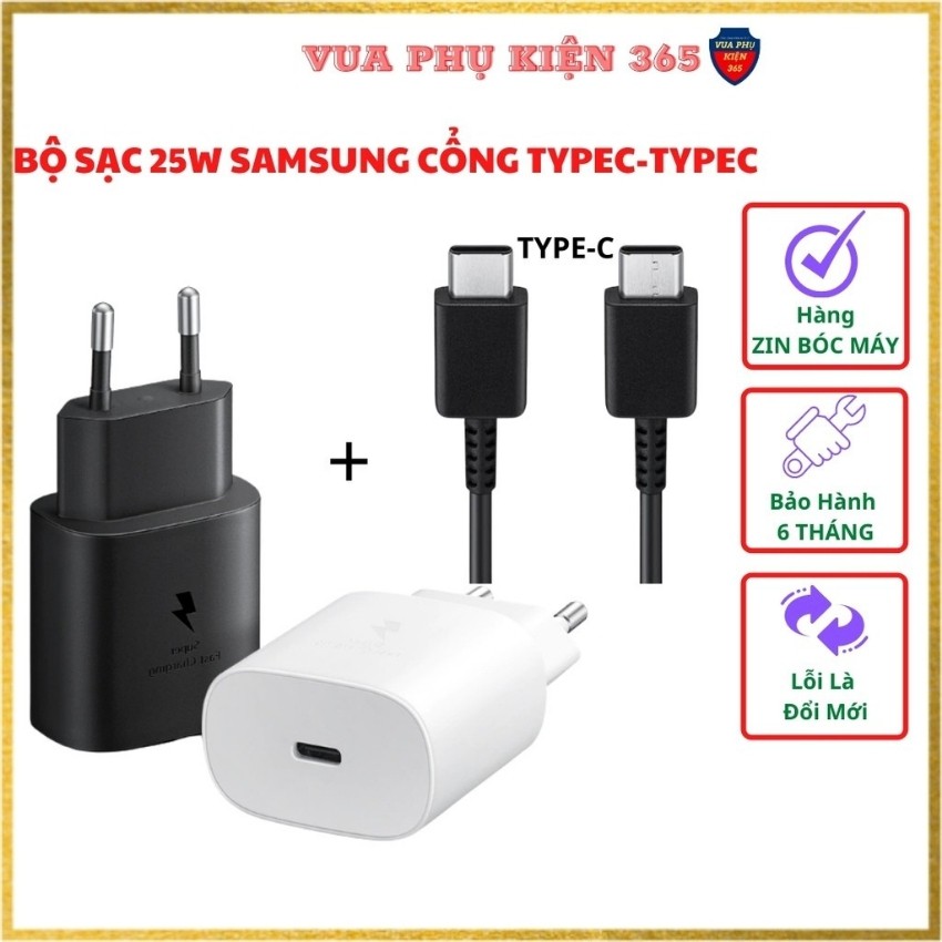 Bộ Sạc Nhanh 25W Samsung Note10/Note20/A70/A71/A80/A90/S20/S20Ultra CHÍNH HÃNG Cổng Type C - Hàng ZIN BÓC MÁY, BH 6 T
