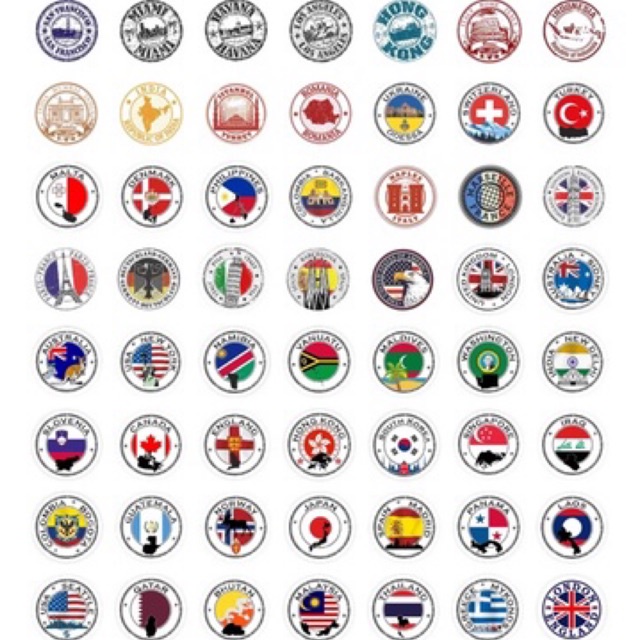 Bộ 200 sticker chủ đề cờ tròn du lịch dùng để trang trí điện thoại di động/ván trượt/vali không để lại dấu keo