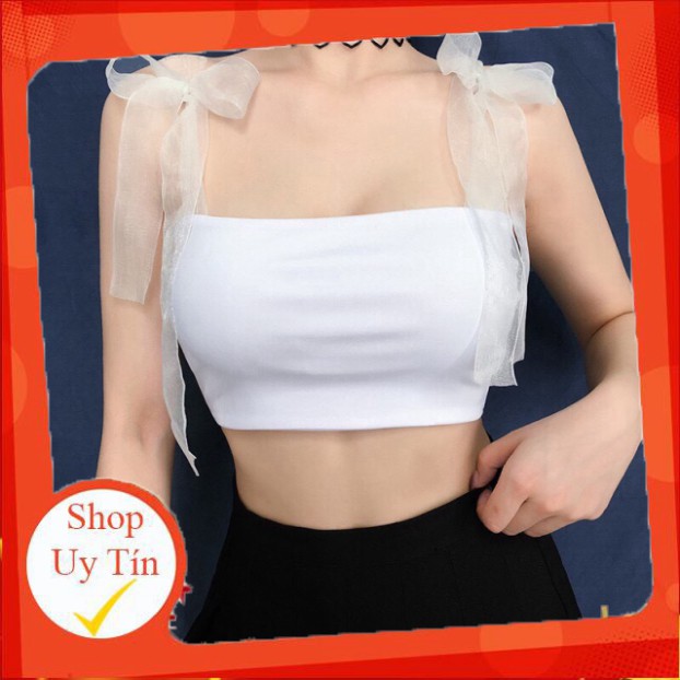 Áo croptop 🍉 Áo croptop nữ trên phối dây voan 🍉 áo mix được nhiều chân váy và quần jean, áo 2 dây 2 màu trắng đen xinh