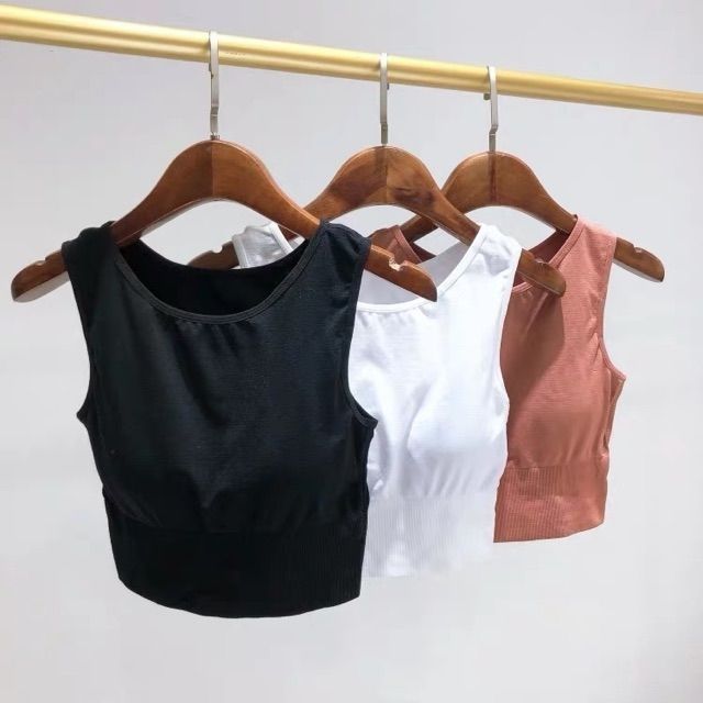 Áo ngực bra cotton mềm mại co giãn 3 lỗ dáng croptop màu đen trắng cam có đệm ngực 013