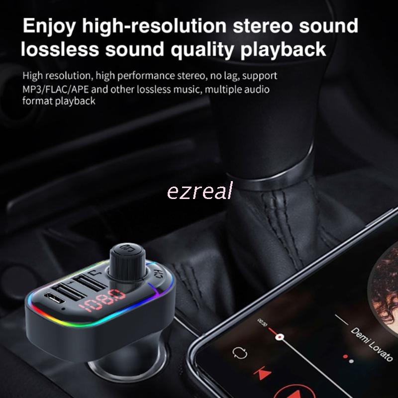 ez Handsfree Car Kit Bluetooth 5.0 MP3 Player FM Transmitter Car Autos Dual USB Charger Wireless FM Transmitter MP3 Player with Colorful Lights