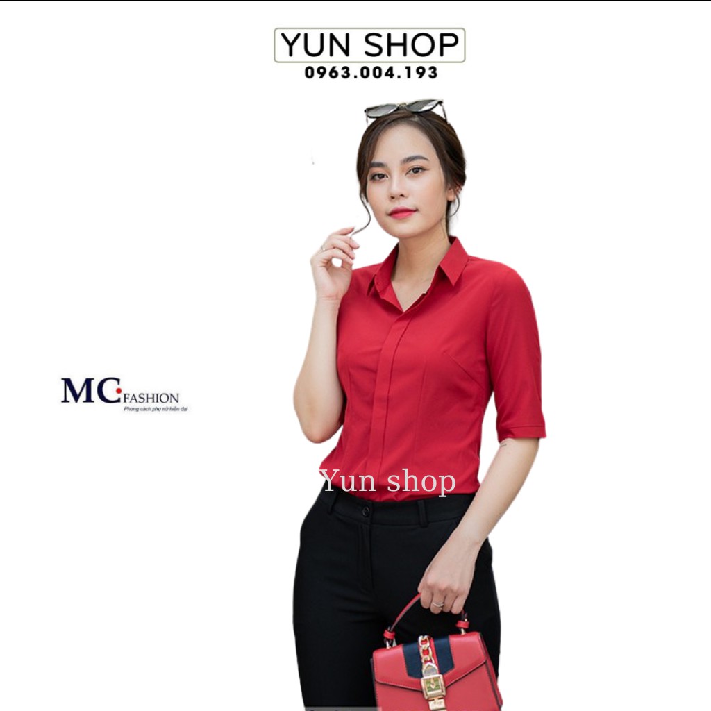 Áo sơ mi công sở nữ, kiểu dáng tay lỡ -  MC Fashion A473 màu đỏ đô