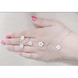 Bộ trang sức hoa đào bạc 925 gồm 4 món