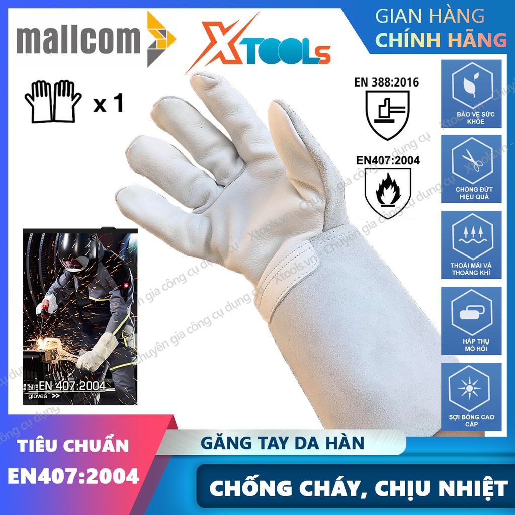 Bao tay hàn Mallcom F234 - Găng tay hàn chịu nhiệt hàn tig, da bò, mềm mại, độ khéo léo cao, không gây hầm bí - XTOOLs