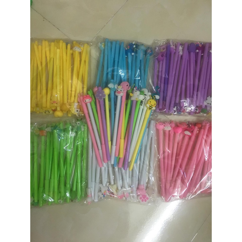 Combo 10 Chiếc Bút Gel VPPT&amp;T Mực Xanh - Tím - Đen Tặng Túi Zip Đựng Bút Xinh Xắn BG0358