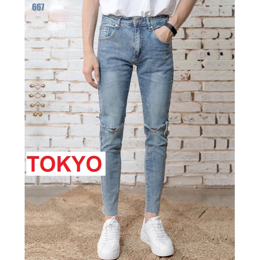 QUẦN JEAN NAM CHẤT BÒ XANH RÁCH GỐI TAM GIÁC KIỂU NHẬT BẢN 0991 TOKYOSHOP | BigBuy360 - bigbuy360.vn