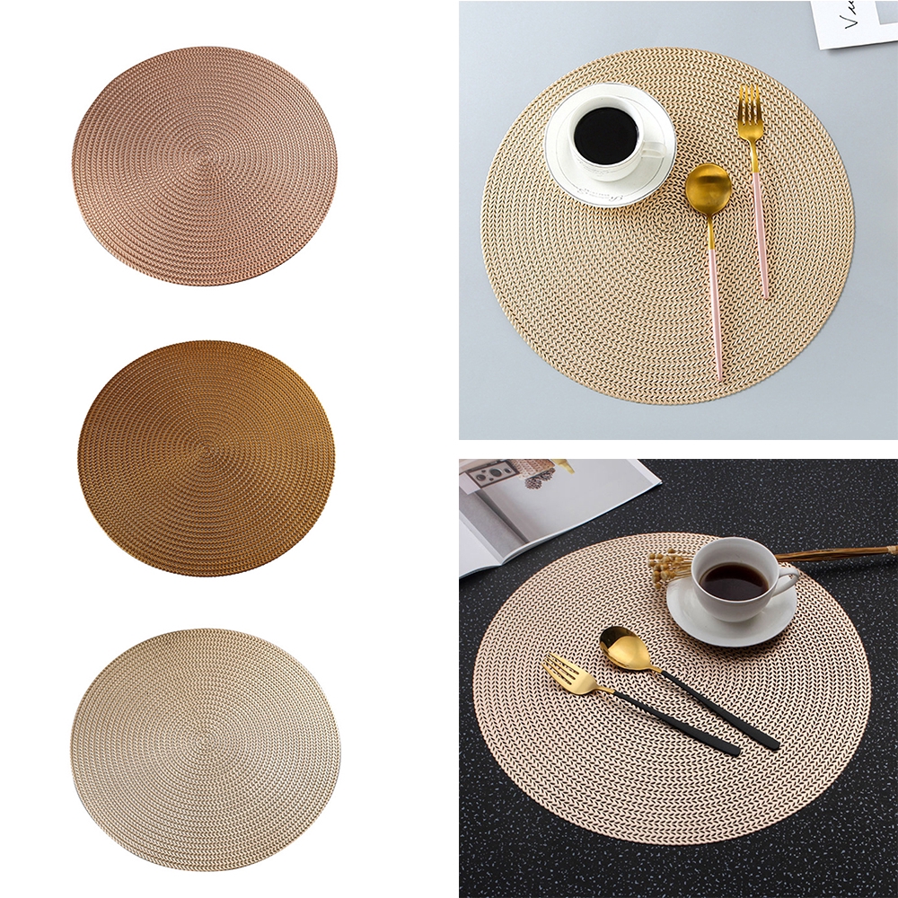 Miếng lót bàn ăn bằng PVC hình tròn 38cm cách nhiệt chống bỏng dùng trang trí nhà bếp trong tư gia/nhà hàng tiện dụng
