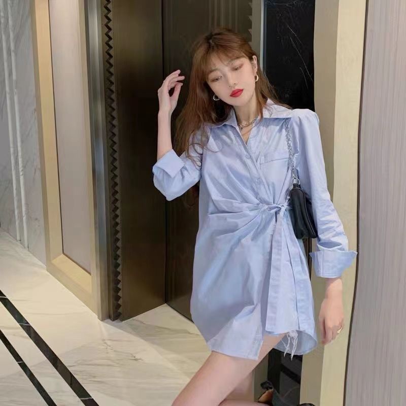Áo sơ mi RENJIANVSHENG tay dài màu trơn thời trang thanh lịch cho nữ