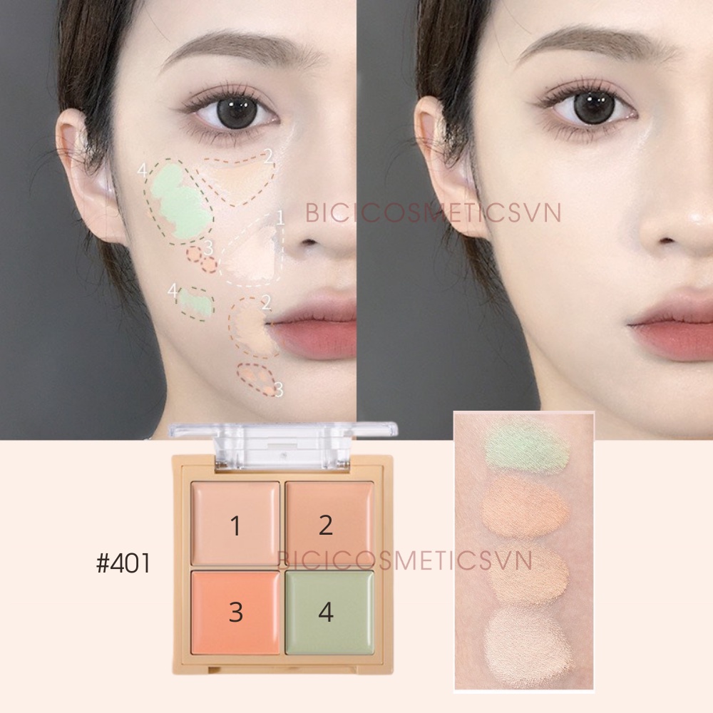 Bảng Triệt Sắc Che Khuyết Điểm 4 ô GOGO TALES Traceless Concealer - Kèm Cọ Nội Địa Trung