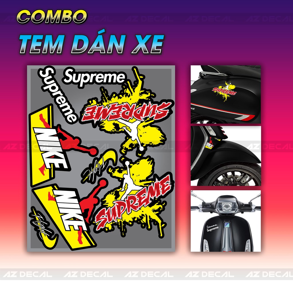 Combo Tem Dán Xe CBV115 Jordan Supreme Dán Cho Mọi Dòng Xe Máy, Xe Điện | Bộ Tem Dán Đa Vị Trí Trang Trí Xe