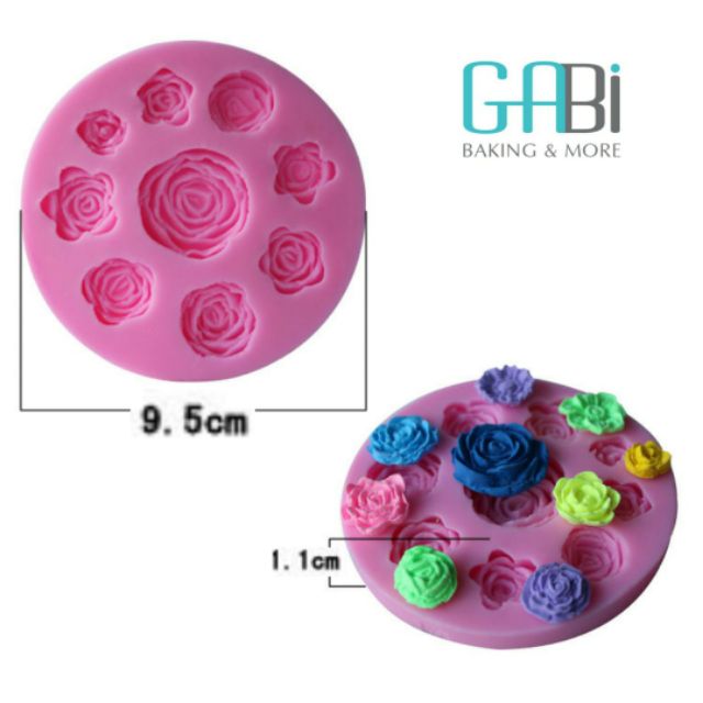 Khuôn fondant silicon 9 hoa hồng