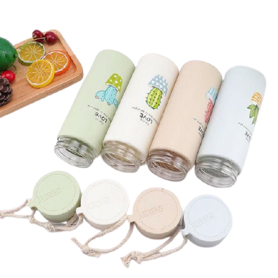 Bình nước thủy tinh 400ml họa tiết xương rồng dễ thương No.101238