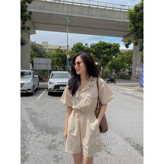 Set jumpsuit quần lửng rút dây eo chất thô mềm ( Ảnh thật )