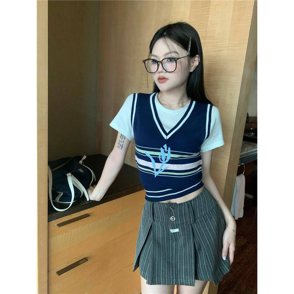 Áo Thun Crop Top Tay Ngắn Cổ Tròn Dáng Ôm In Hoa Thời Trang Mùa Hè Hàng Mới 2023 Dành Cho Bạn Nữ