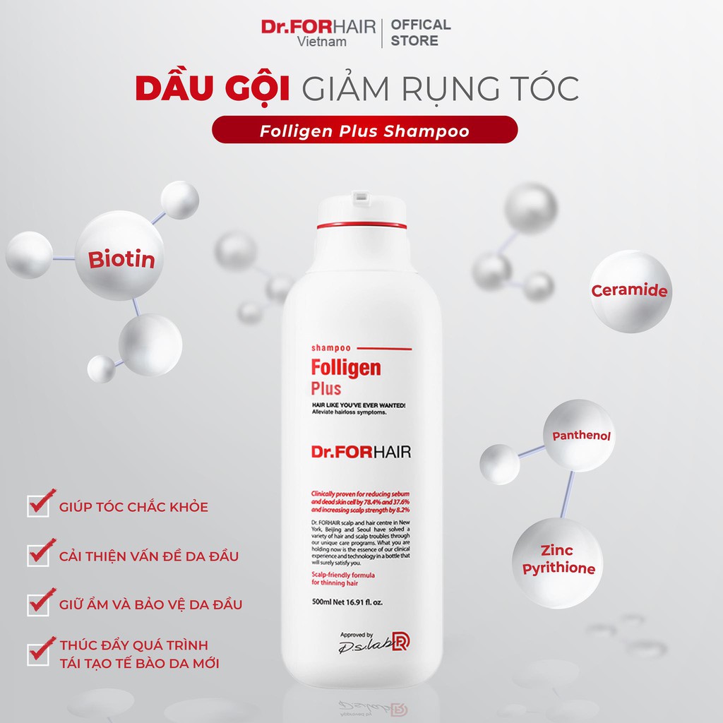 Bộ gội xả dưỡng và xịt hỗ trợ mọc tóc, giảm dầu Dr.FORHAIR Folligen Plus 500ml x Scalp Pack 250ml x Tonic 120ml