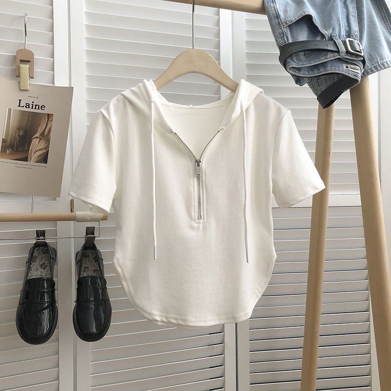 Áo Thun Tay Ngắn Có Mũ Trùm Đầu Thời Trang Mùa Hè Dành Cho Nữ