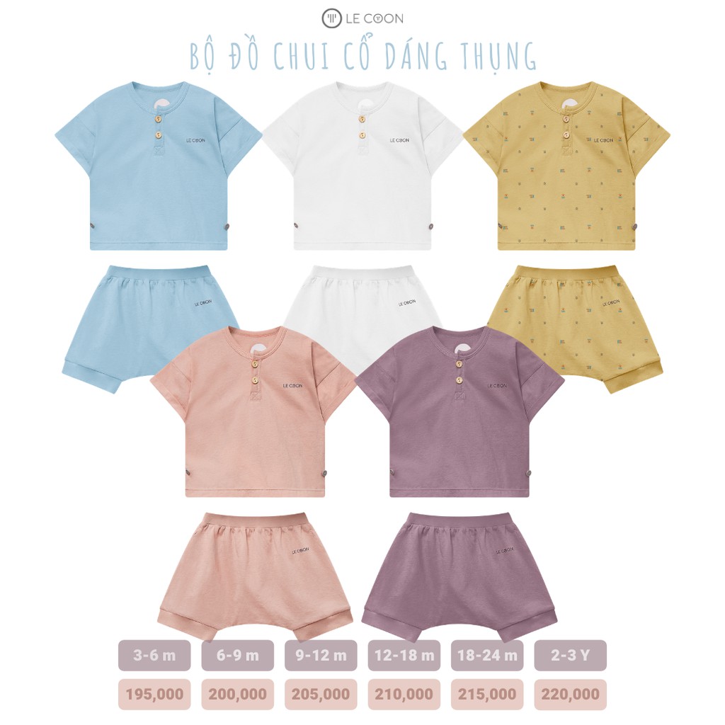 Bộ quần áo cộc tay cổ trụ Le Coon vải cotton_LC06_56 Bộ cổ trụ Le Coon dáng rộng