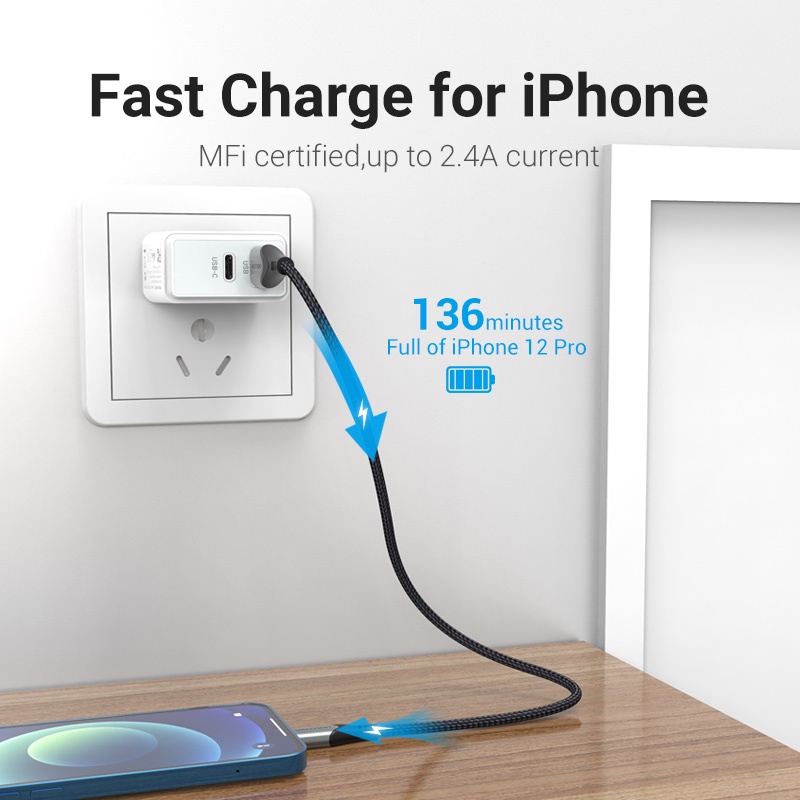 VENTION Cáp SạC Nhanh USB 2.0 2.4A 480Mbps Cho iP 12