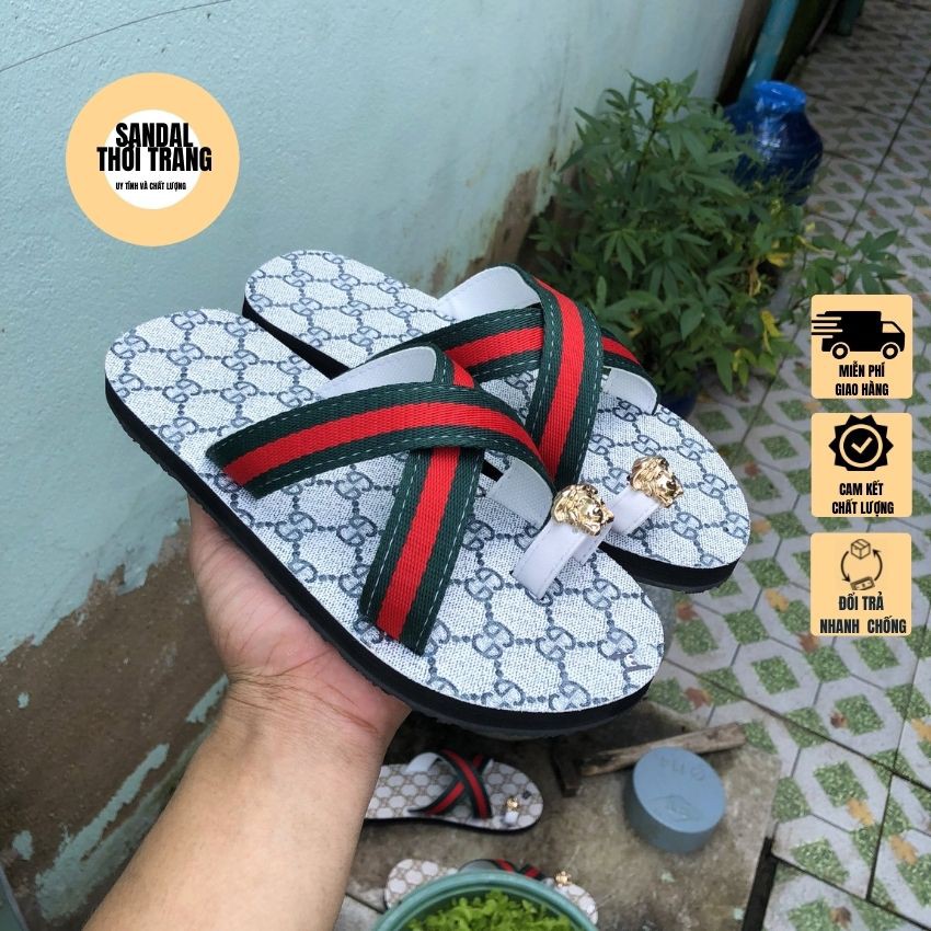 Dép sandal nữ xỏ ngón đế bệt F87 xanh/kem Full size 30-44 Nam nữ SANDALTHOITRANG