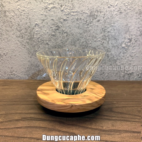 Phễu lọc Hario V60 thủy tinh đế gỗ Olive VDG-02-OV Made in Japan