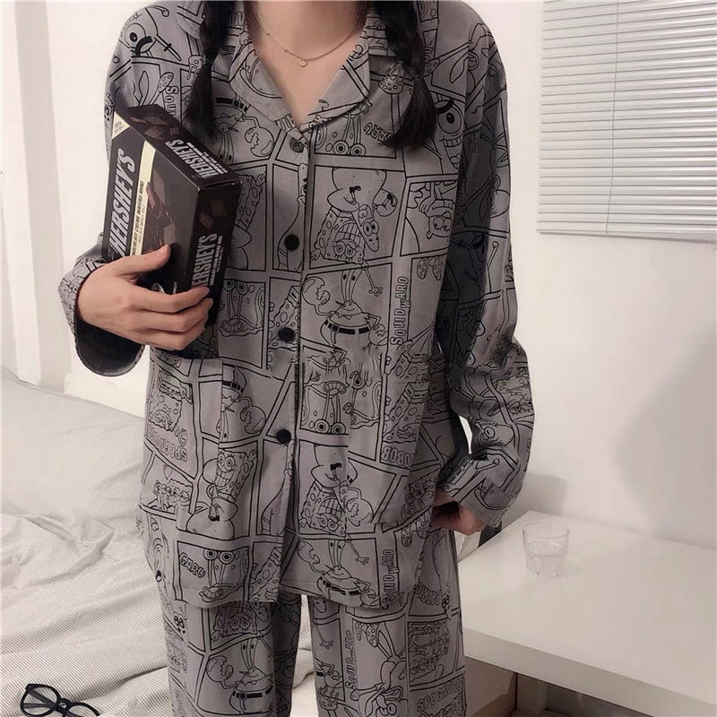 Bộ Đồ Ngủ Tay Dài In Hoạt Hình Spongebob Phong Cách Hàn Quốc Dễ Thương Cho Nữ | BigBuy360 - bigbuy360.vn