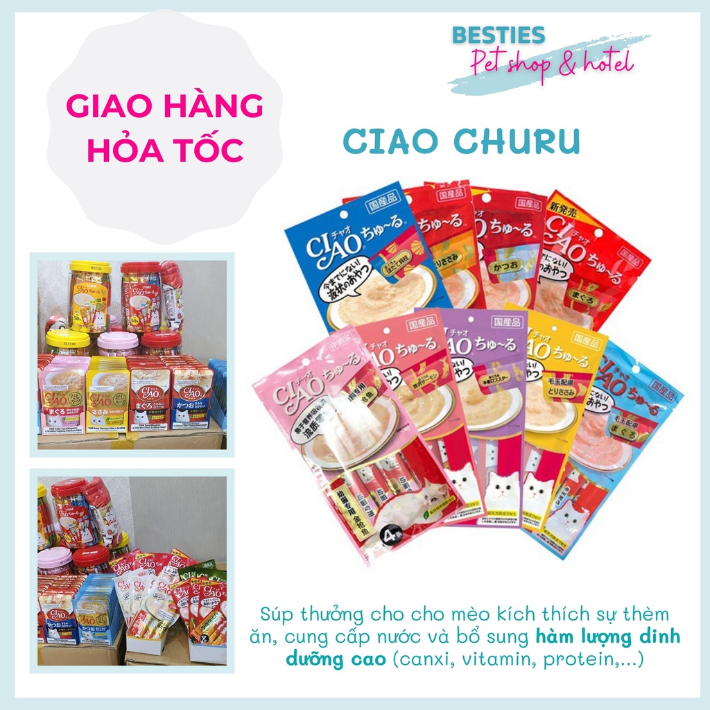 Súp thưởng Ciao Churu thức ăn dinh dưỡng cho mèo - 4 thanh * 15g hàng Thái