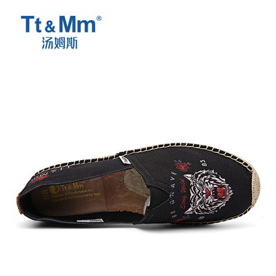 Tt & Mm/Toms xu hướng Hổ đầu ngư dân Giày nam lái xe mùa hè một chân đạp vải lanh rơm Giày lười