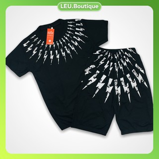 [XẢ KHO] Bộ quần áo thể thao nam, vải thun co dãn, thoáng mát, in Tia Sét, 2 màu Đen - Trắng