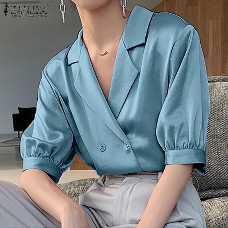 Zanzea Áo Sơ Mi Nữ Ngắn Tay Cổ Bẻ Thời Trang