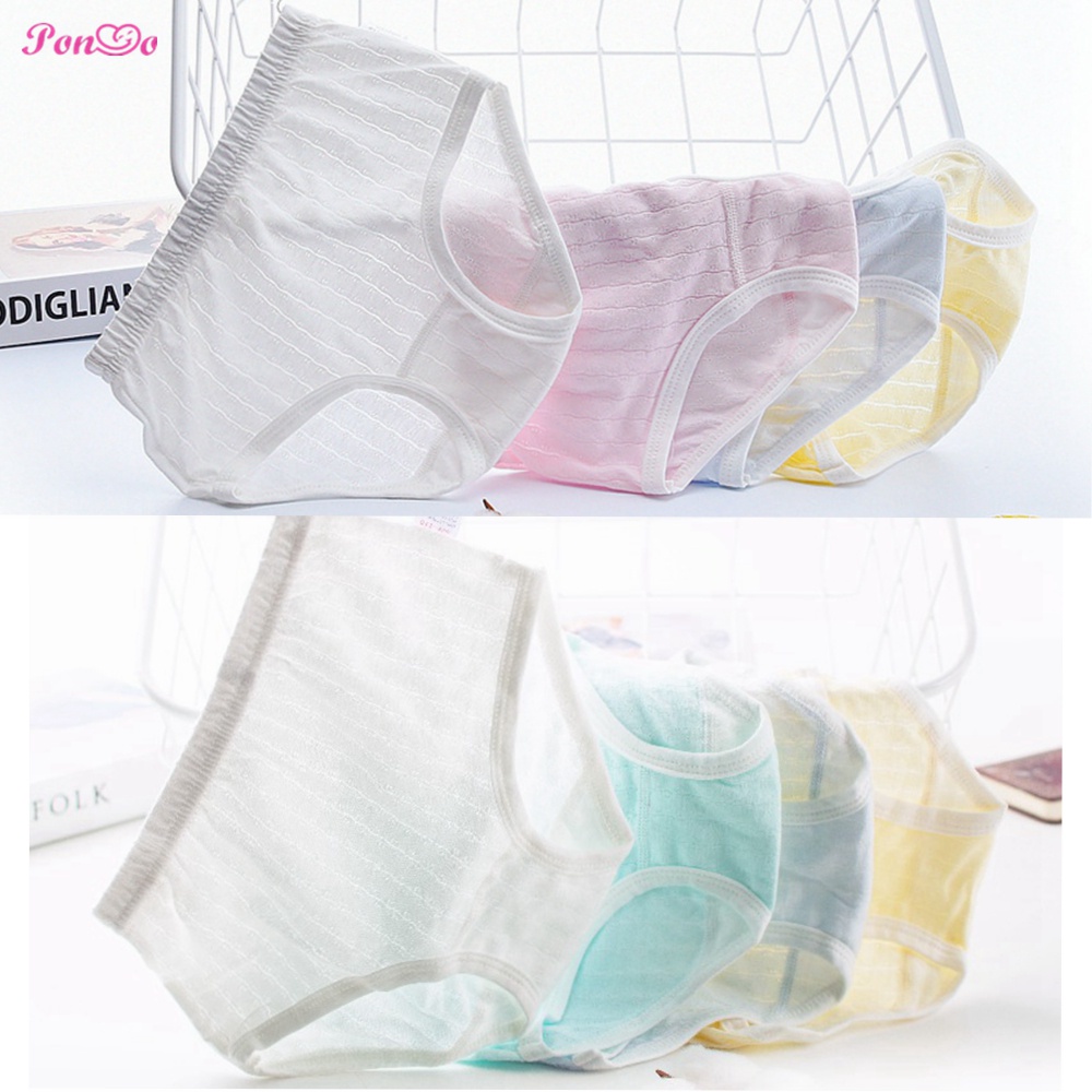 Bộ 4 Quần Lót Cotton Mềm Mại Thoáng Khí Kiểu Trơn Cho Bé Trai Gái 0-9 Tuổi