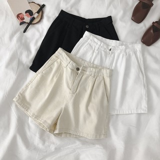 Quần Đùi Denim Lưng Cao Ống Rộng Cá Tính Cho Nữ