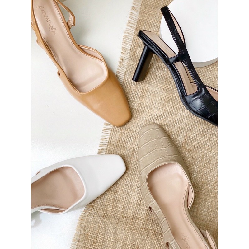 Giày cao gót nữ mũi vuông đế trụ 7cm tôn dáng slingback khuyết eo form đẹp chất xịn thanh lịch, thời trang