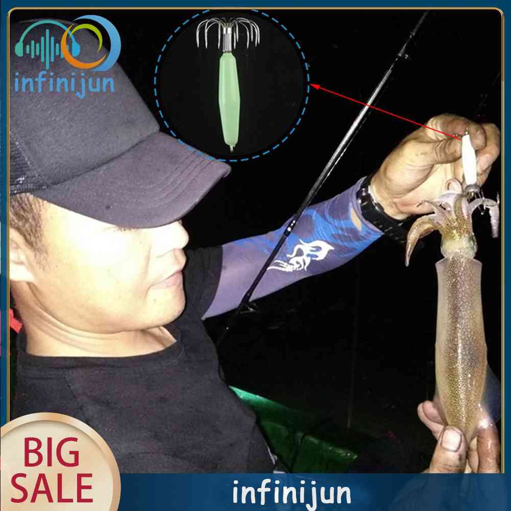 Set 12 Móc Câu Cá Hình Mực Phát Sáng Trong Tối Bằng Nhựa