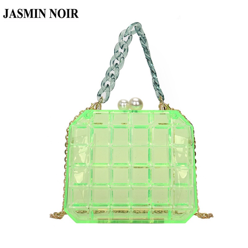 Túi Đeo Chéo JASMIN NOIR Acrylic Dáng Vuông Nhỏ Phối Dây Xích Thời Trang Cao Cấp Cho Nữ